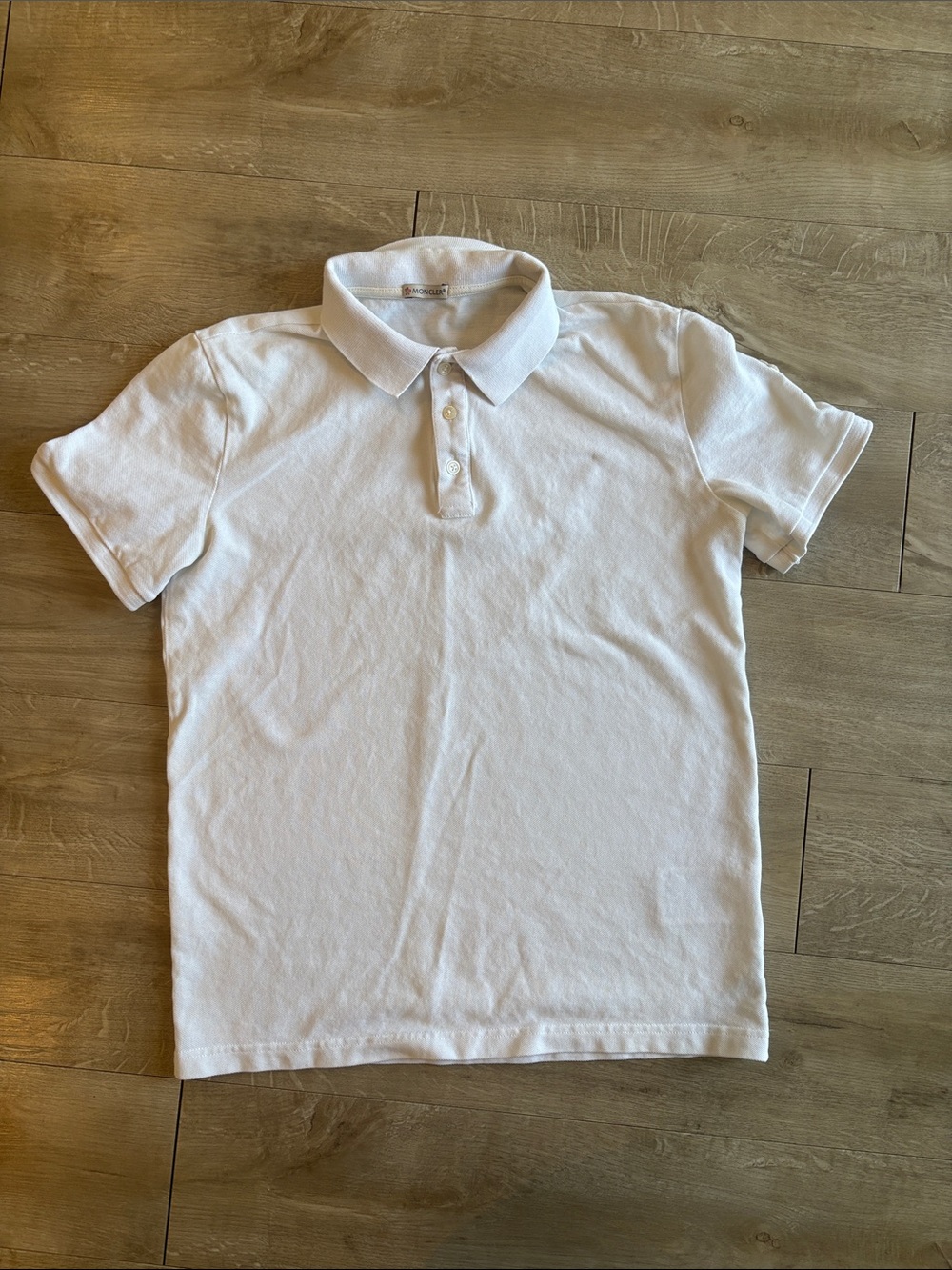 MONCLER White Polo Shirt - Classic Short Sleeve Size Small